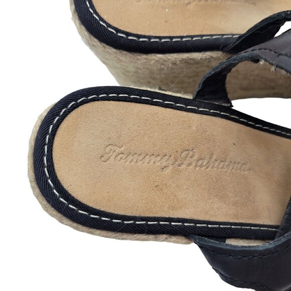 Tommy Bahama Women's Black Leather Espadrille Strappy Black Wedge Sandals Size 9 - Picture 4 of 12